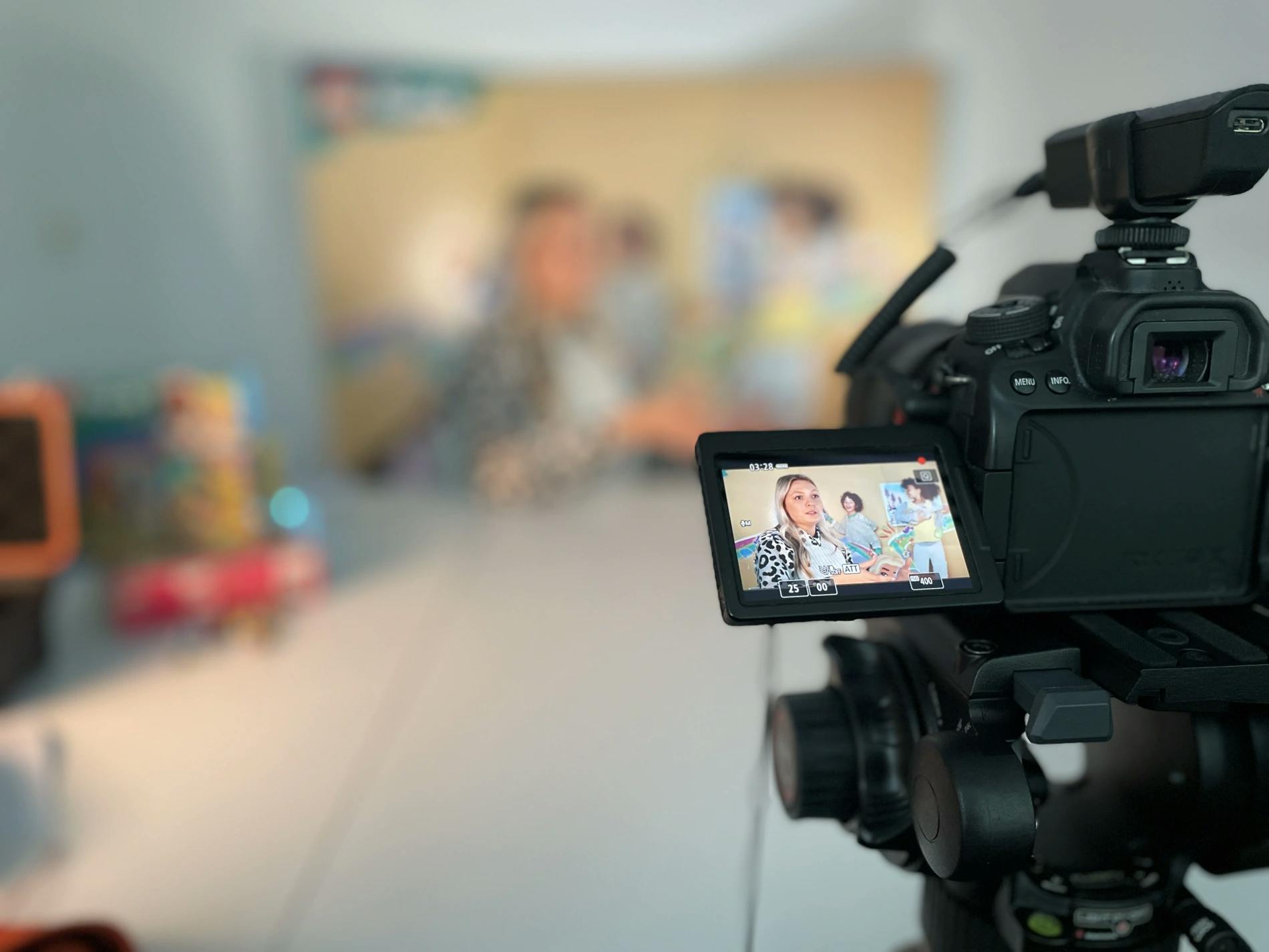 Behind the scenes image of shoot at LEGO HQ for testimonial video